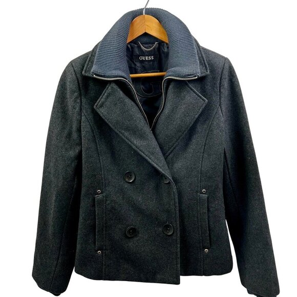 EUC Guess Women's Double Breasted Peacoat Jacket With Knit Collar - LARGE - Picture 10 of 11